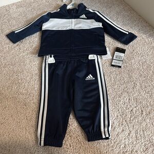 Adidas Navy and White Tracksuit